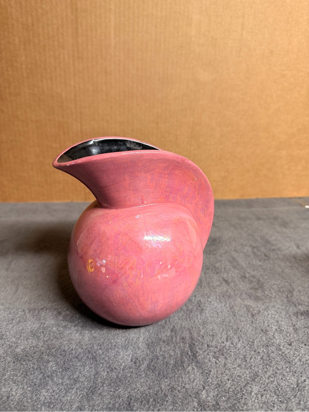 Vintage Pearlized Pink Nautilus Shell Ceramic Vase Ewer Decor